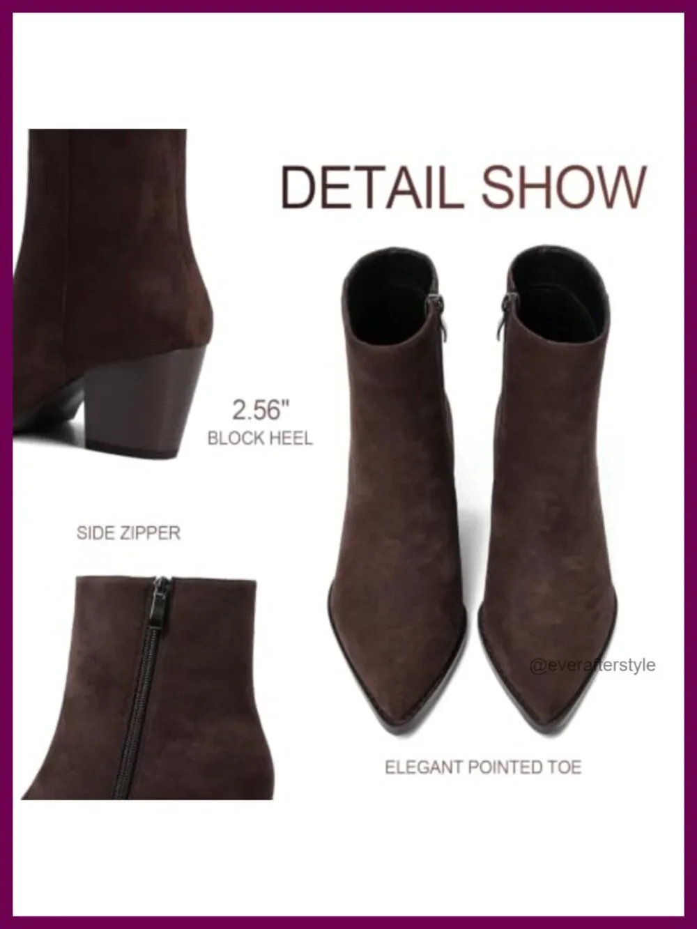 Women's Pointed Toe Faux Suede Ankle Boots Block Heel 2.56
